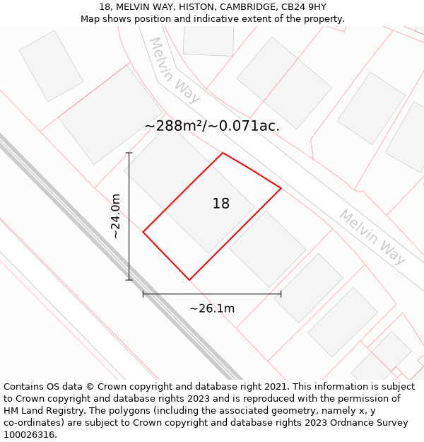 18, MELVIN WAY, HISTON, CAMBRIDGE, CB24 9HY: Plot and title map