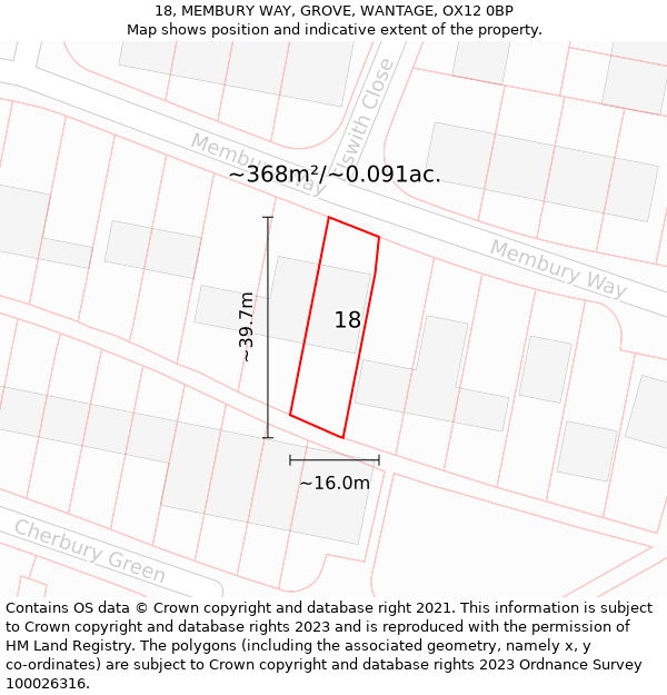 18, MEMBURY WAY, GROVE, WANTAGE, OX12 0BP: Plot and title map