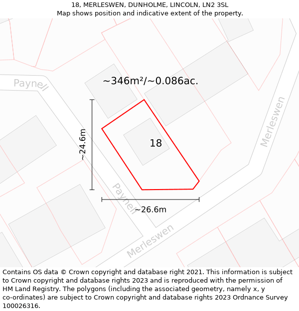 18, MERLESWEN, DUNHOLME, LINCOLN, LN2 3SL: Plot and title map