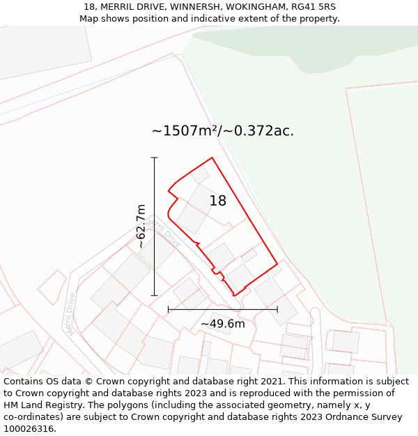 18, MERRIL DRIVE, WINNERSH, WOKINGHAM, RG41 5RS: Plot and title map