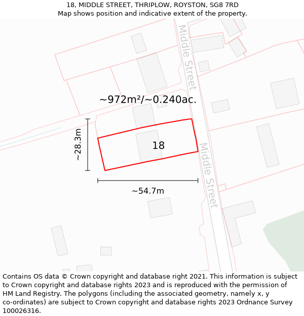 18, MIDDLE STREET, THRIPLOW, ROYSTON, SG8 7RD: Plot and title map