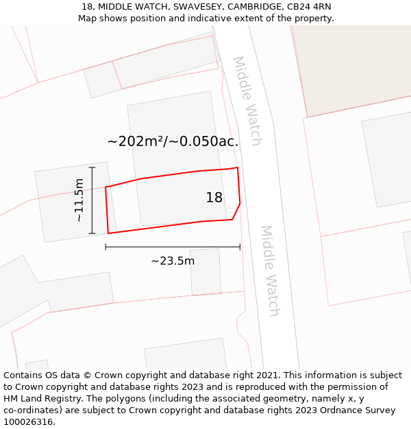 18, MIDDLE WATCH, SWAVESEY, CAMBRIDGE, CB24 4RN: Plot and title map