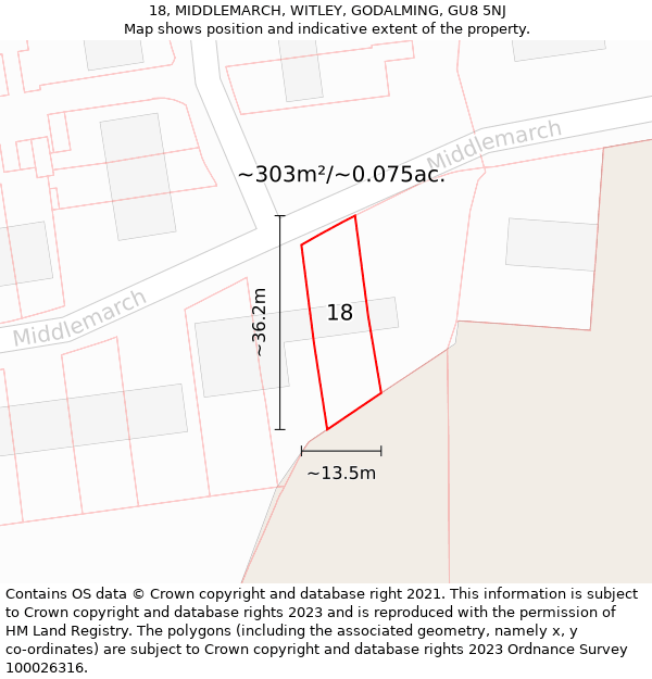 18, MIDDLEMARCH, WITLEY, GODALMING, GU8 5NJ: Plot and title map