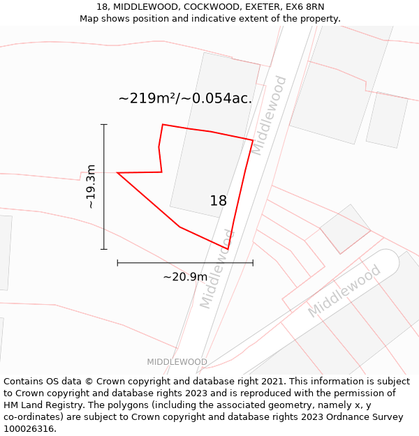 18, MIDDLEWOOD, COCKWOOD, EXETER, EX6 8RN: Plot and title map