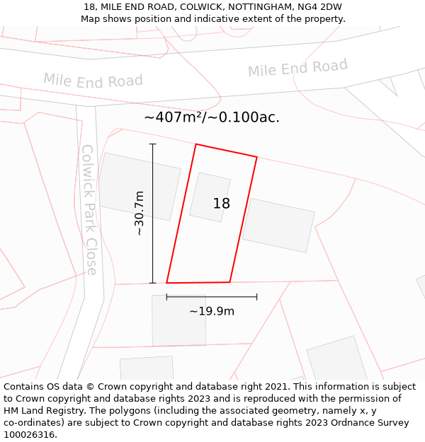 18, MILE END ROAD, COLWICK, NOTTINGHAM, NG4 2DW: Plot and title map