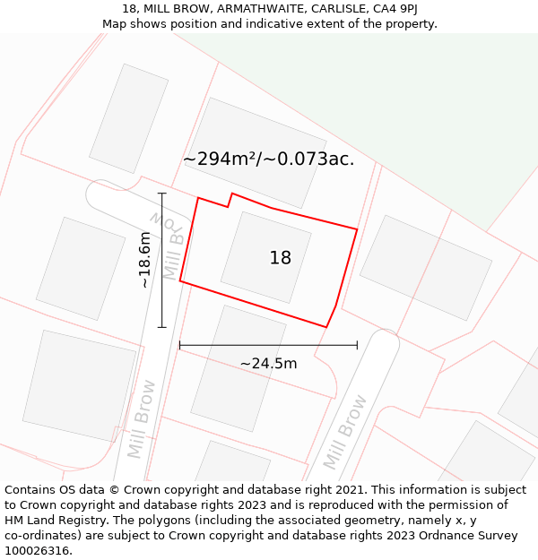 18, MILL BROW, ARMATHWAITE, CARLISLE, CA4 9PJ: Plot and title map