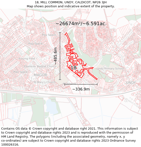 18, MILL COMMON, UNDY, CALDICOT, NP26 3JH: Plot and title map