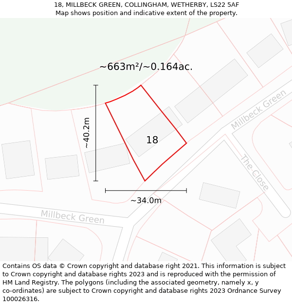18, MILLBECK GREEN, COLLINGHAM, WETHERBY, LS22 5AF: Plot and title map