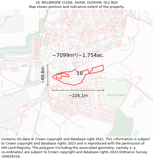 18, MILLBROOK CLOSE, SHAW, OLDHAM, OL2 8QA: Plot and title map