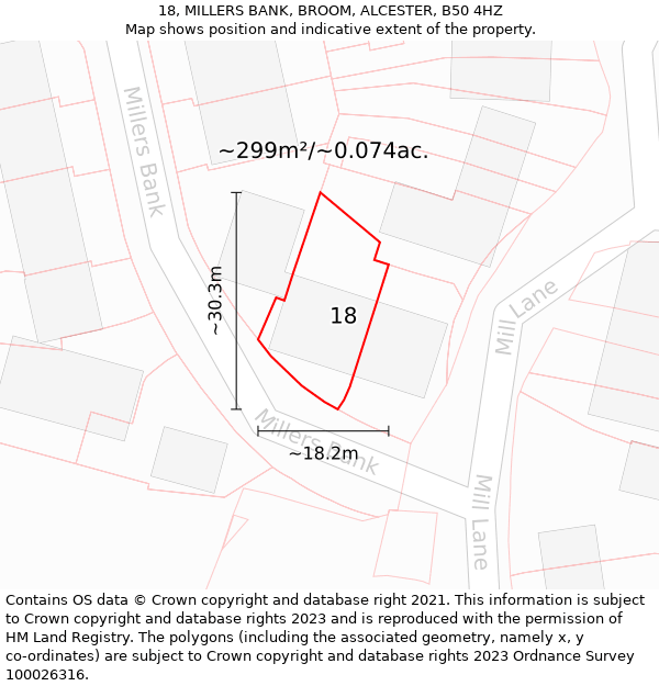 18, MILLERS BANK, BROOM, ALCESTER, B50 4HZ: Plot and title map