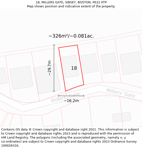 18, MILLERS GATE, SIBSEY, BOSTON, PE22 0TP: Plot and title map