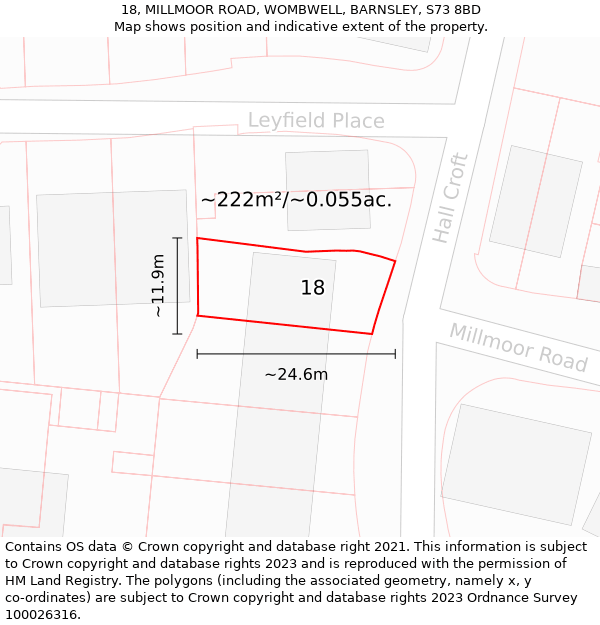 18, MILLMOOR ROAD, WOMBWELL, BARNSLEY, S73 8BD: Plot and title map