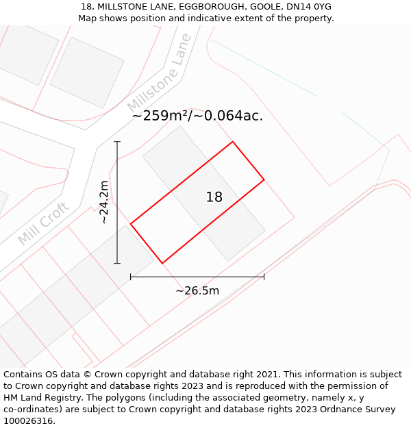 18, MILLSTONE LANE, EGGBOROUGH, GOOLE, DN14 0YG: Plot and title map