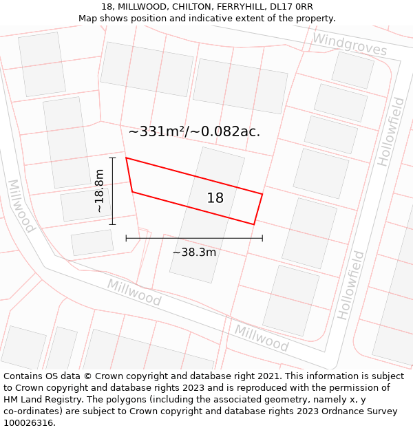 18, MILLWOOD, CHILTON, FERRYHILL, DL17 0RR: Plot and title map