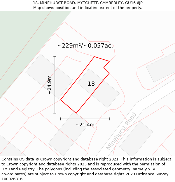 18, MINEHURST ROAD, MYTCHETT, CAMBERLEY, GU16 6JP: Plot and title map