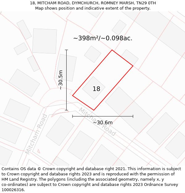 18, MITCHAM ROAD, DYMCHURCH, ROMNEY MARSH, TN29 0TH: Plot and title map