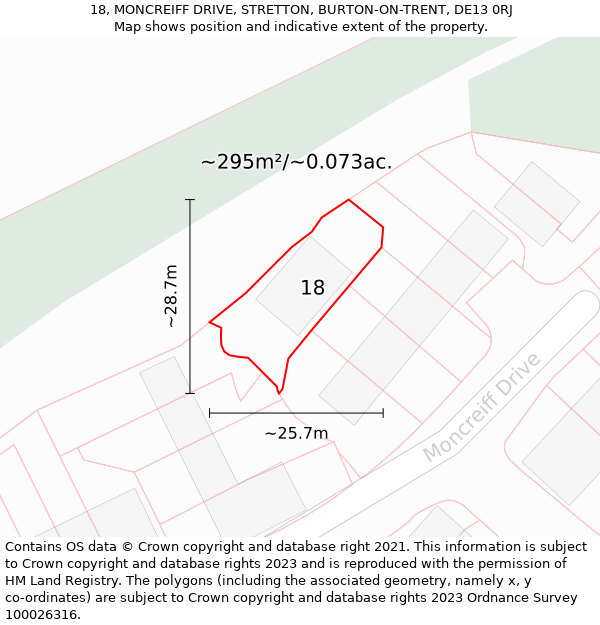 18, MONCREIFF DRIVE, STRETTON, BURTON-ON-TRENT, DE13 0RJ: Plot and title map