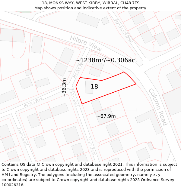 18, MONKS WAY, WEST KIRBY, WIRRAL, CH48 7ES: Plot and title map