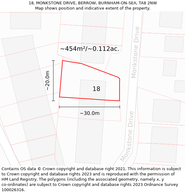 18, MONKSTONE DRIVE, BERROW, BURNHAM-ON-SEA, TA8 2NW: Plot and title map