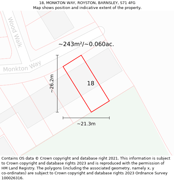 18, MONKTON WAY, ROYSTON, BARNSLEY, S71 4FG: Plot and title map