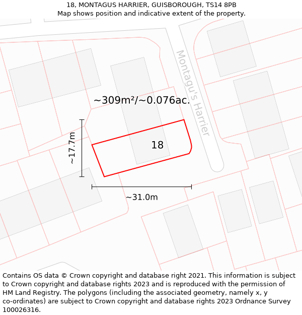 18, MONTAGUS HARRIER, GUISBOROUGH, TS14 8PB: Plot and title map