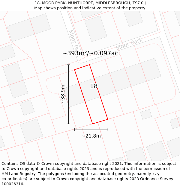 18, MOOR PARK, NUNTHORPE, MIDDLESBROUGH, TS7 0JJ: Plot and title map