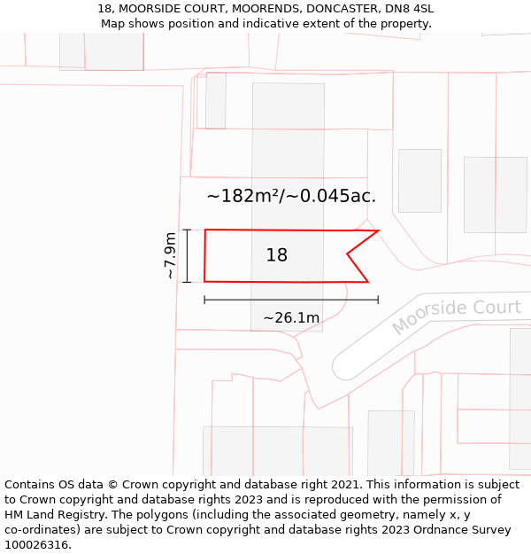 18, MOORSIDE COURT, MOORENDS, DONCASTER, DN8 4SL: Plot and title map