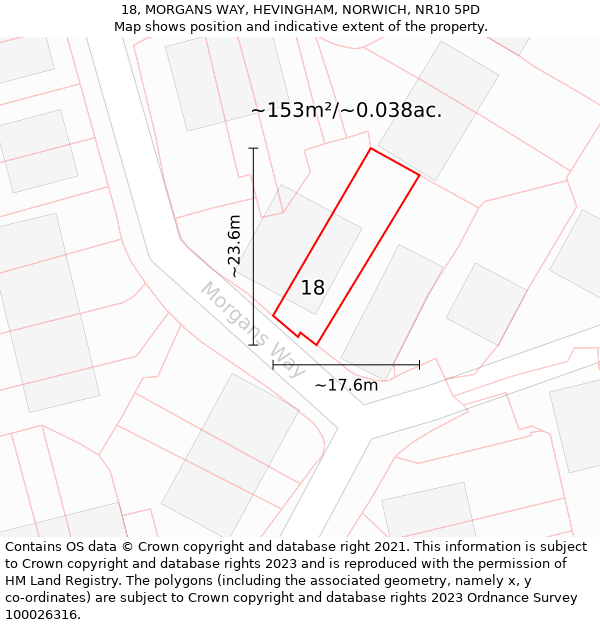 18, MORGANS WAY, HEVINGHAM, NORWICH, NR10 5PD: Plot and title map