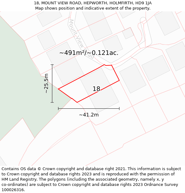 18, MOUNT VIEW ROAD, HEPWORTH, HOLMFIRTH, HD9 1JA: Plot and title map