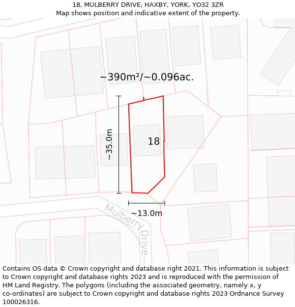 18, MULBERRY DRIVE, HAXBY, YORK, YO32 3ZR: Plot and title map