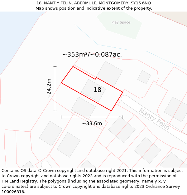 18, NANT Y FELIN, ABERMULE, MONTGOMERY, SY15 6NQ: Plot and title map