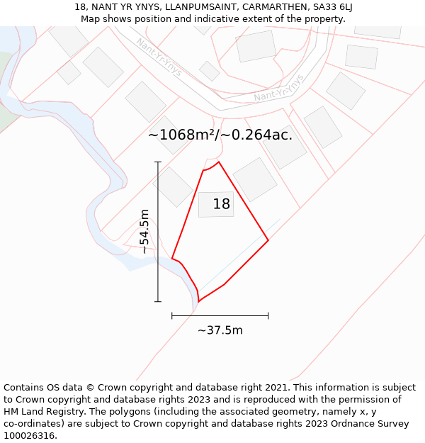 18, NANT YR YNYS, LLANPUMSAINT, CARMARTHEN, SA33 6LJ: Plot and title map