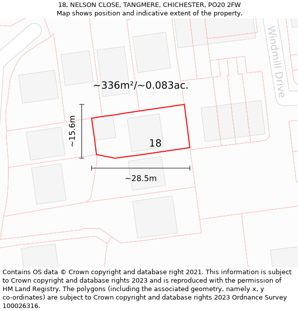 18, NELSON CLOSE, TANGMERE, CHICHESTER, PO20 2FW: Plot and title map