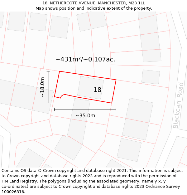 18, NETHERCOTE AVENUE, MANCHESTER, M23 1LL: Plot and title map