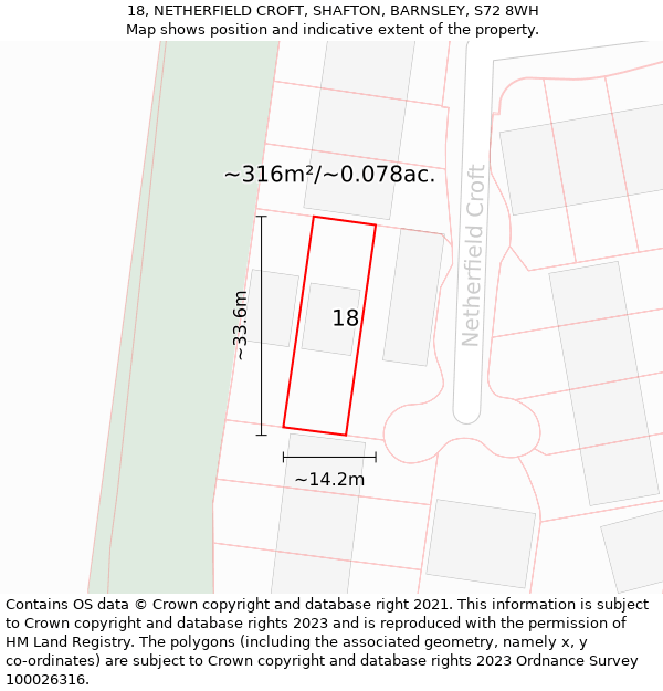 18, NETHERFIELD CROFT, SHAFTON, BARNSLEY, S72 8WH: Plot and title map