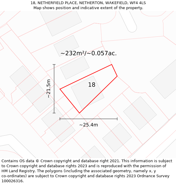 18, NETHERFIELD PLACE, NETHERTON, WAKEFIELD, WF4 4LS: Plot and title map