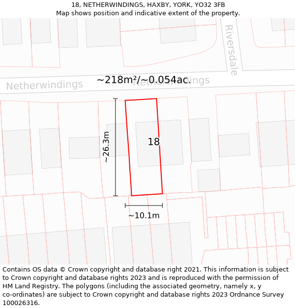 18, NETHERWINDINGS, HAXBY, YORK, YO32 3FB: Plot and title map