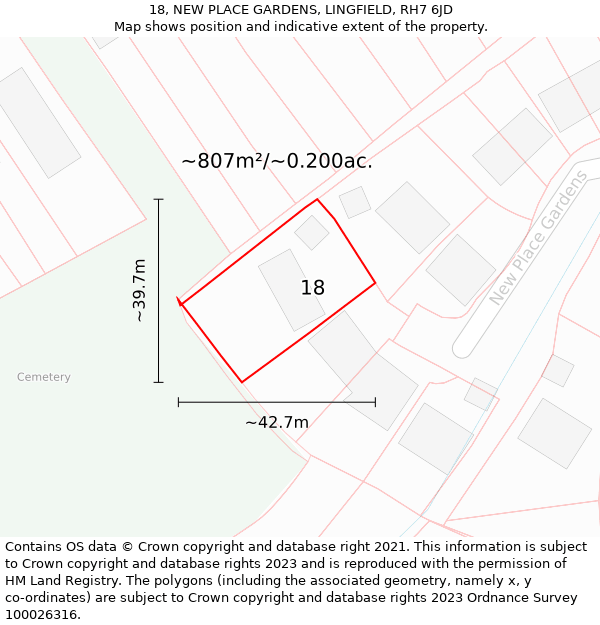 18, NEW PLACE GARDENS, LINGFIELD, RH7 6JD: Plot and title map