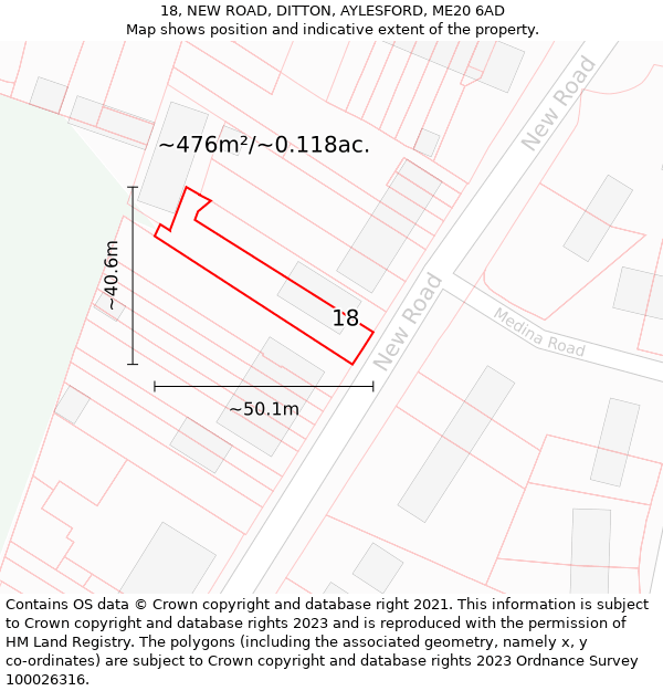 18, NEW ROAD, DITTON, AYLESFORD, ME20 6AD: Plot and title map