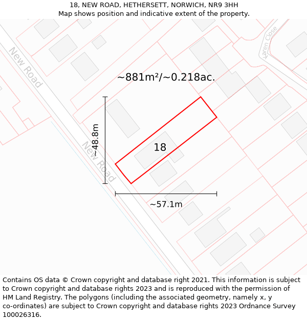 18, NEW ROAD, HETHERSETT, NORWICH, NR9 3HH: Plot and title map