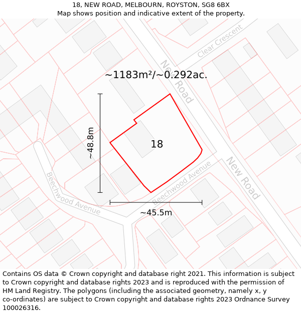 18, NEW ROAD, MELBOURN, ROYSTON, SG8 6BX: Plot and title map