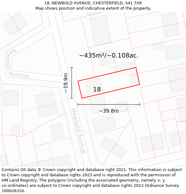 18, NEWBOLD AVENUE, CHESTERFIELD, S41 7AR: Plot and title map