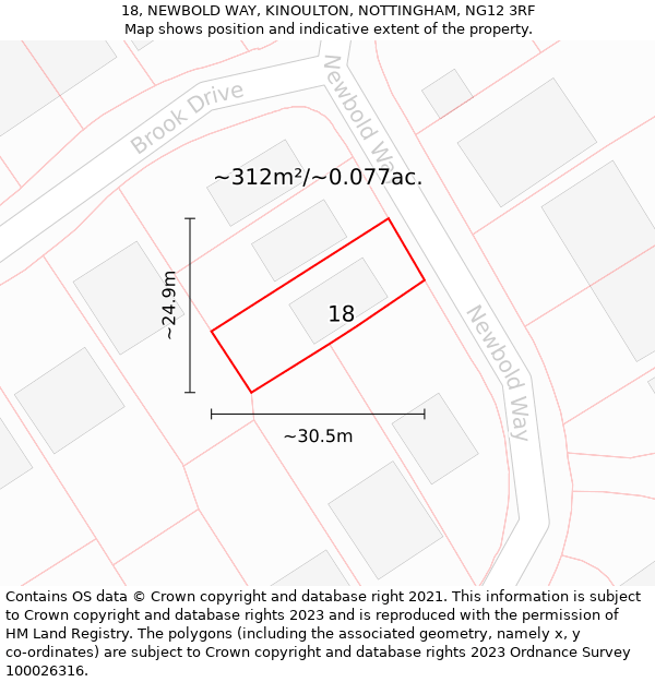 18, NEWBOLD WAY, KINOULTON, NOTTINGHAM, NG12 3RF: Plot and title map