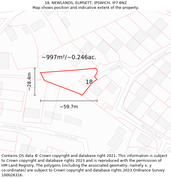 18, NEWLANDS, ELMSETT, IPSWICH, IP7 6NZ: Plot and title map