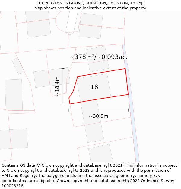 18, NEWLANDS GROVE, RUISHTON, TAUNTON, TA3 5JJ: Plot and title map