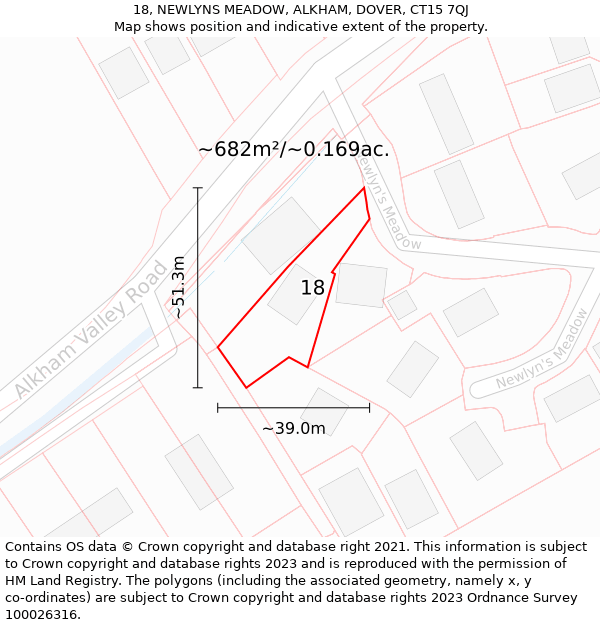 18, NEWLYNS MEADOW, ALKHAM, DOVER, CT15 7QJ: Plot and title map