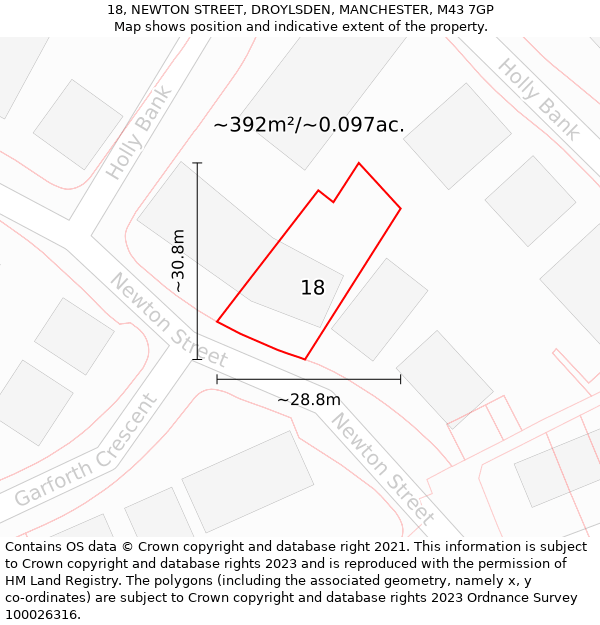 18, NEWTON STREET, DROYLSDEN, MANCHESTER, M43 7GP: Plot and title map