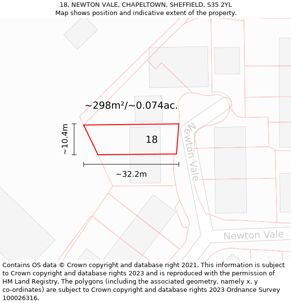 18, NEWTON VALE, CHAPELTOWN, SHEFFIELD, S35 2YL: Plot and title map