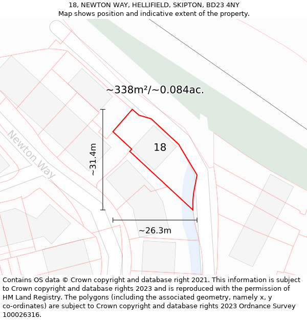 18, NEWTON WAY, HELLIFIELD, SKIPTON, BD23 4NY: Plot and title map