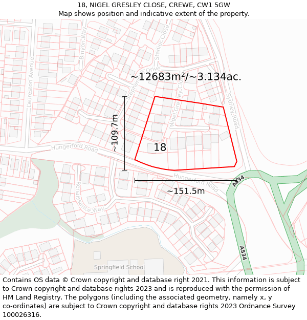 18, NIGEL GRESLEY CLOSE, CREWE, CW1 5GW: Plot and title map